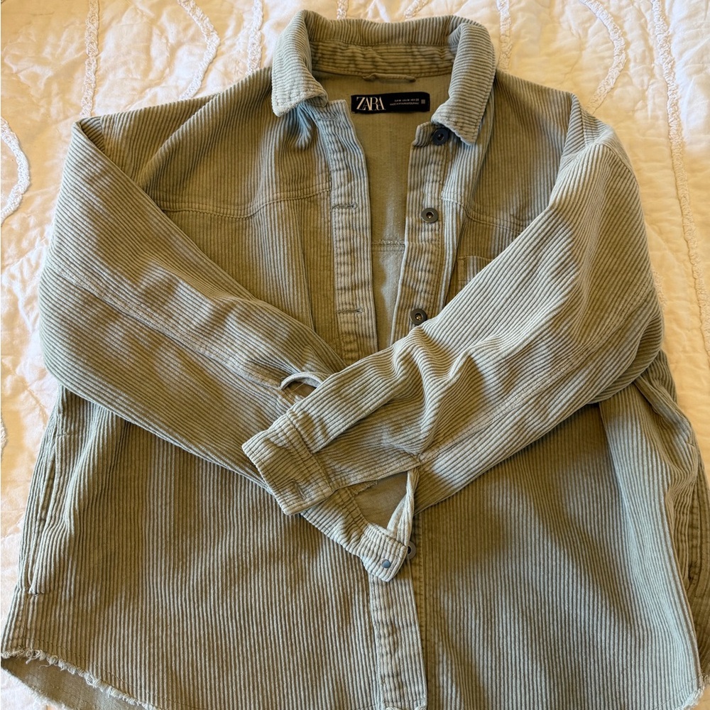 Zara Sage Green Corduroy Shirt Jacket